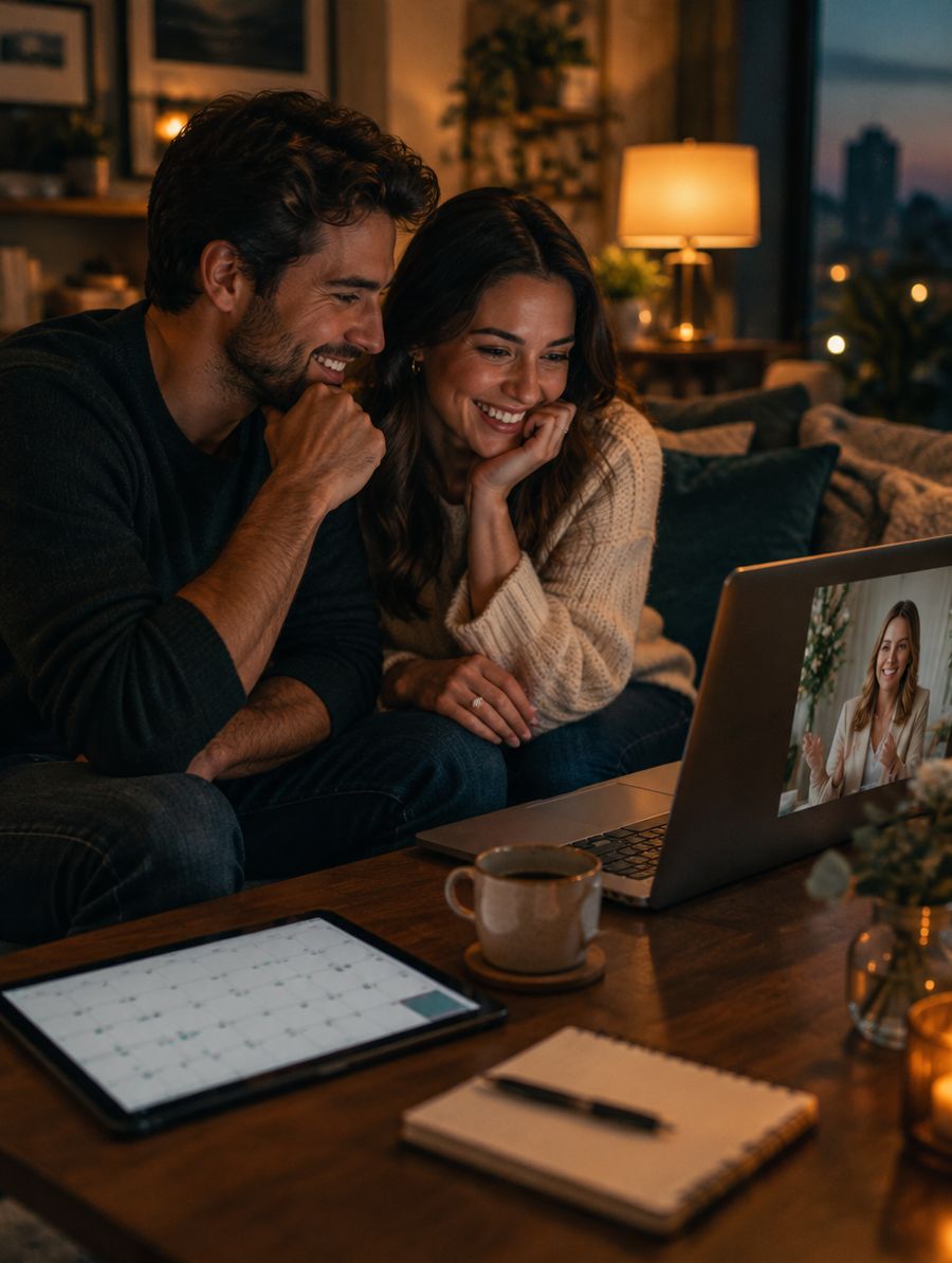 A couple planning their event on a video call