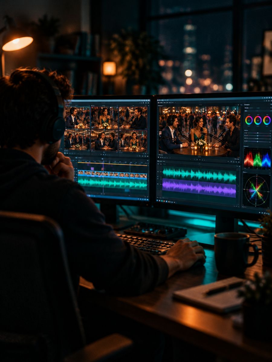 An editor cutting the episode